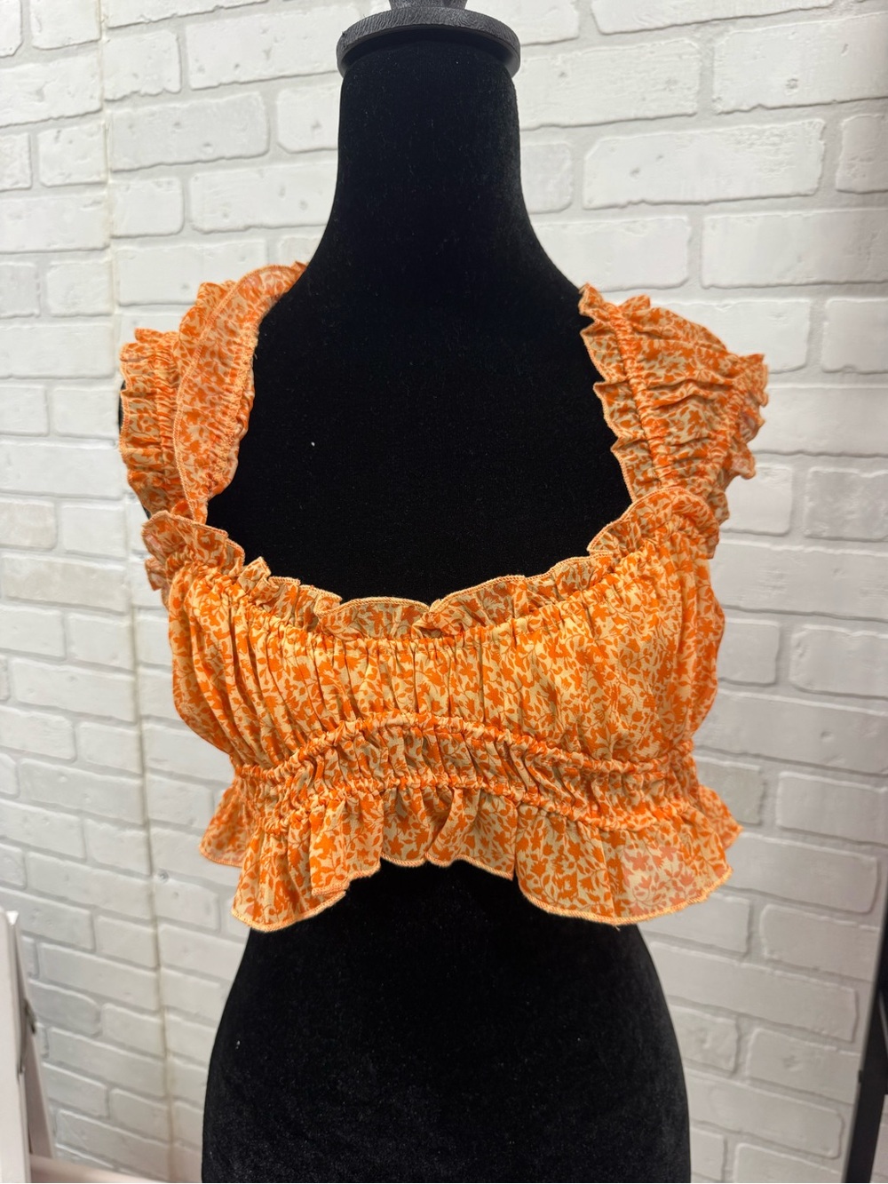 Ruffled Orange Floral Smocked Crop Top
